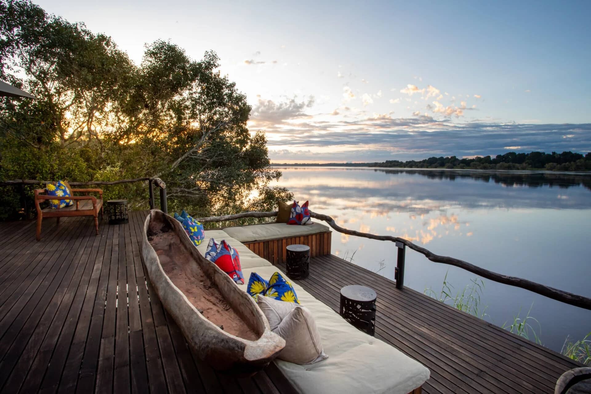 ascot private index Mukwa River Lodge deck at sunset